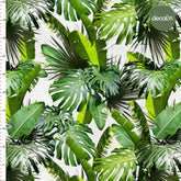 Digitally Printed Fabric with Tropical Leaf Pattern on a White Background